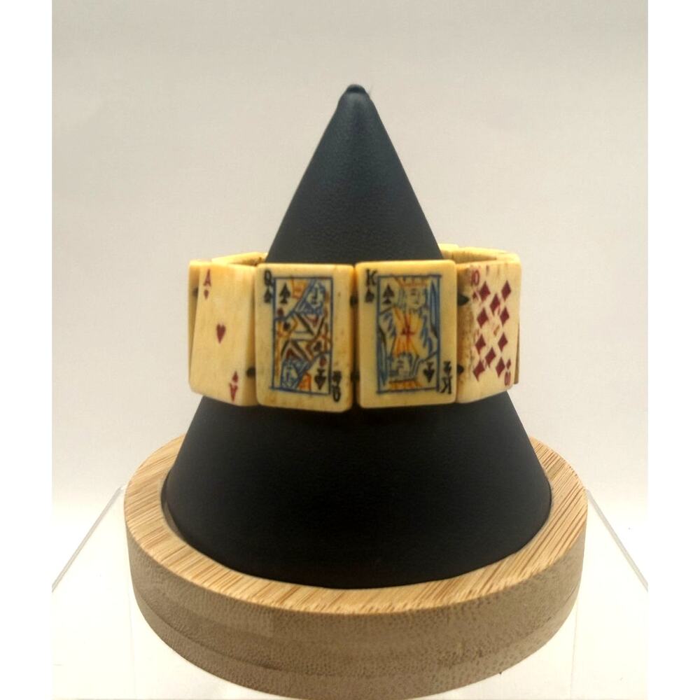 Vintage Hand carved Bone Playing Card Stretch Bracelet